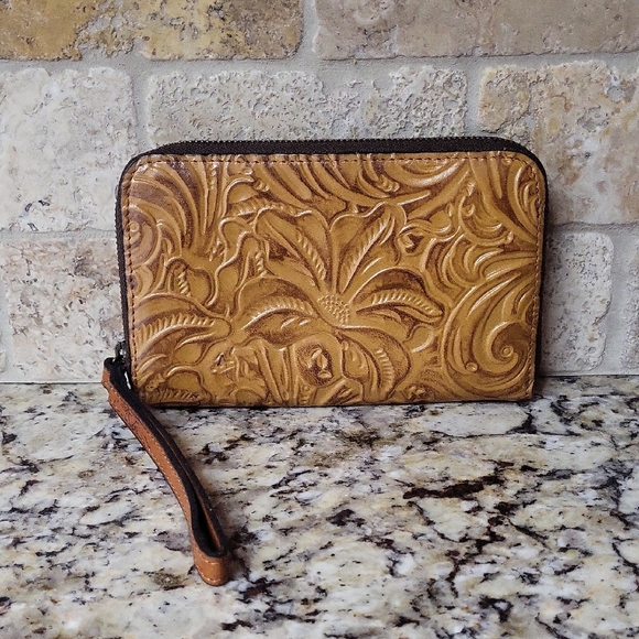 Patricia Nash Burnished Tooled Ziparound Wristlet Wallet
